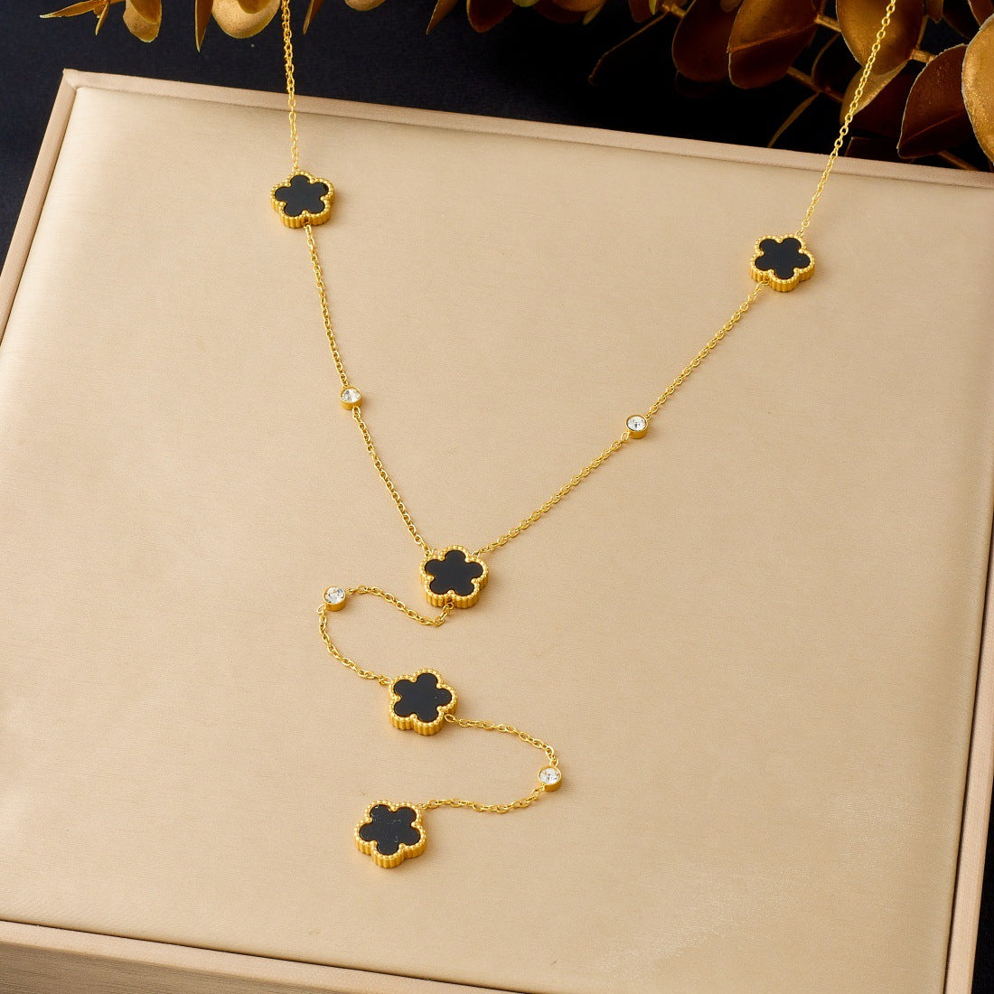 Minimalist Gold Plated Stainless Steel Floral Pendant Y-Shape Tassel Necklace for Women