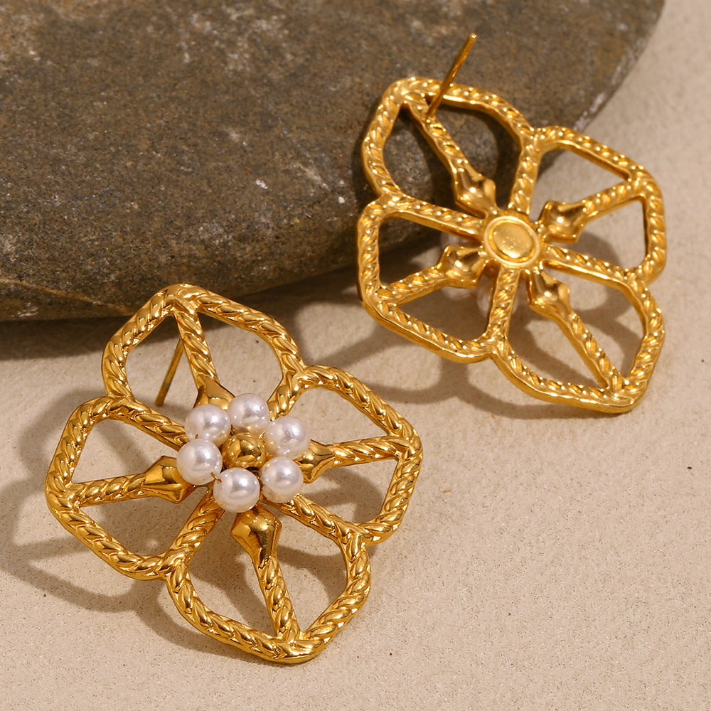 Orecchini da Donna in Acciaio Inossidabile a Rombo Ispirati al Vintage, Placcati Oro 18K