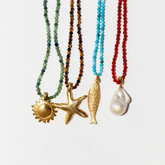 Minimalist Ocean-Themed Necklace with Stainless Steel Fish Starfish and Shell Beads Snake Chain Vacuum Plated 18K Real Gold Finish
