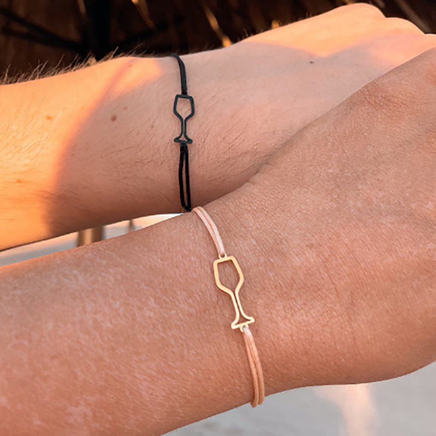 Bracciale regolabile in acciaio inossidabile a treccia con bicchiere di Champagne per coppie e amici, accessorio di moda geometrico
