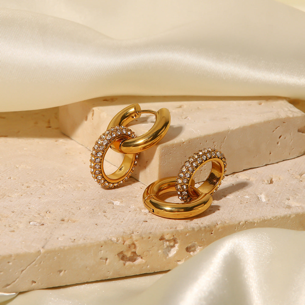 Orecchini a perno geometrici minimalisti in acciaio inossidabile con intarsio completo di strass per donne, ipoallergenici e resistenti allo sbiadimento
