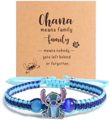 Cartoon Stitch Braided Rope Crystal Beaded Bracelet Unisex Gift