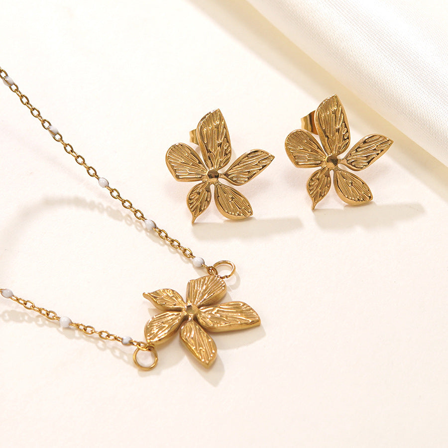 Set di collana e orecchini da donna placcati in acciaio inossidabile con motivo floreale geometrico minimalista