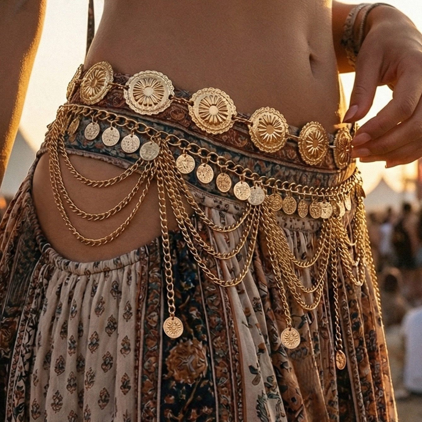 Vintage Bohemian Ethnic Multi-Layer Tassel Polished Zinc Alloy Body Chain for Women
