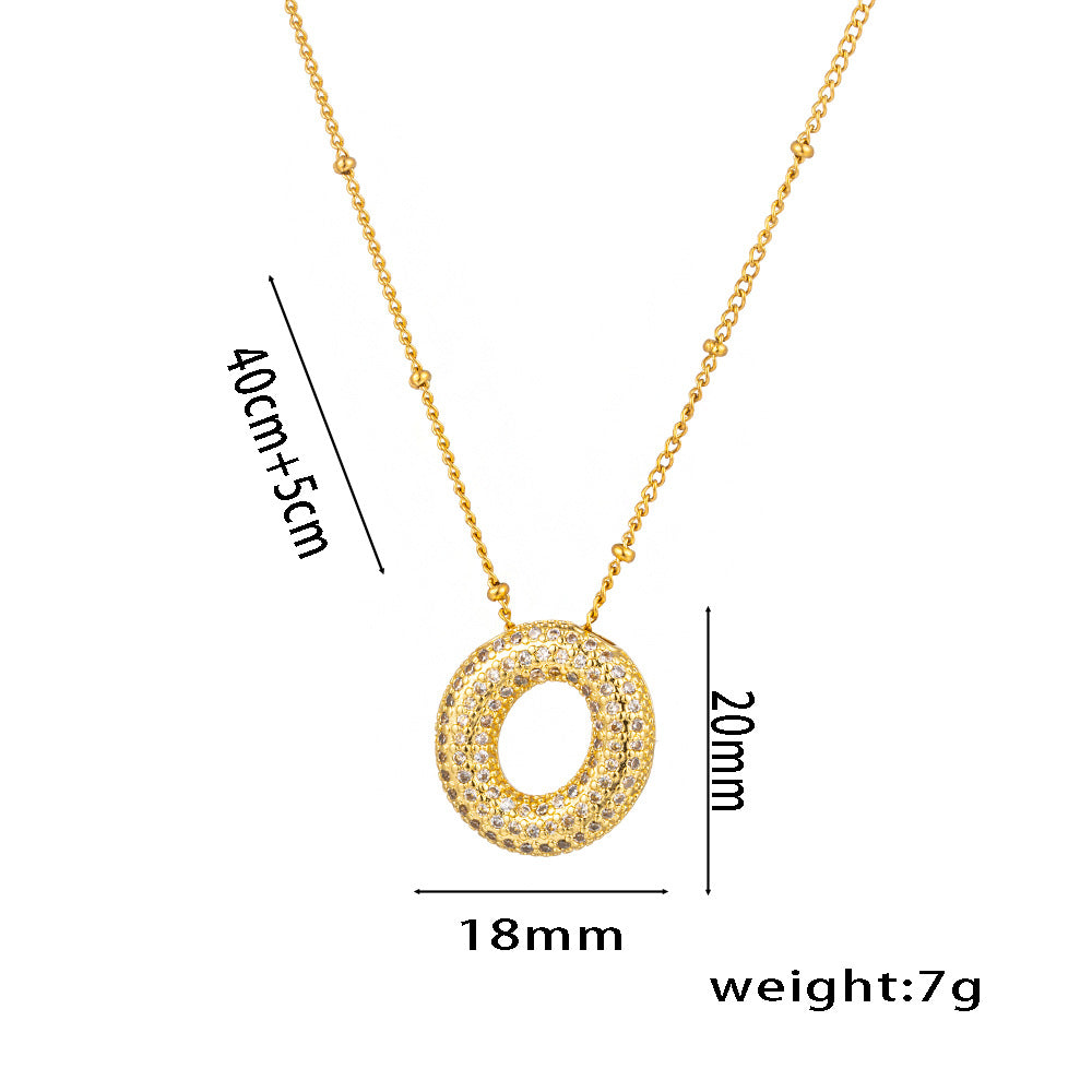 Fashion Unisex 18K Gold Plated Titanium Steel Alphabet Pendant Necklace with Micro-Set Zircon