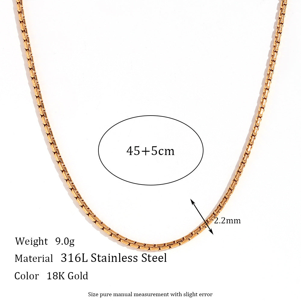 Minimalist Geometric Titanium Steel Plated 18K Gold Stainless Steel Pearl Chain Necklace for Women