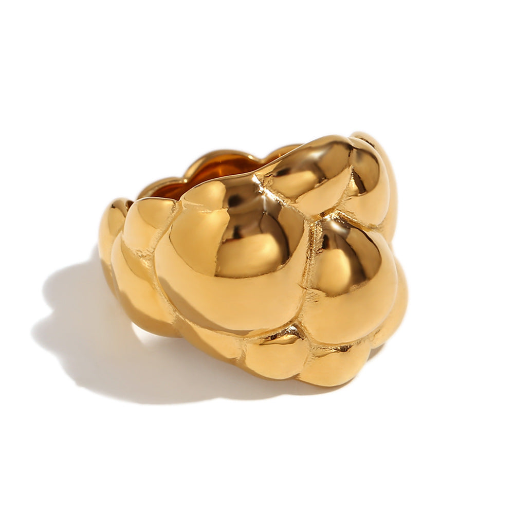 Minimalist Geometric Cloud-Shaped Stainless Steel Ring with 18K Gold Plating for Women