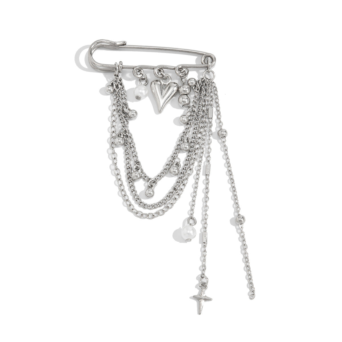 Elegant Rhinestone Inlaid Eight-Pointed Star Heart Brooch Iron Plated Pin with CCB Beads for DIY Charm Bar