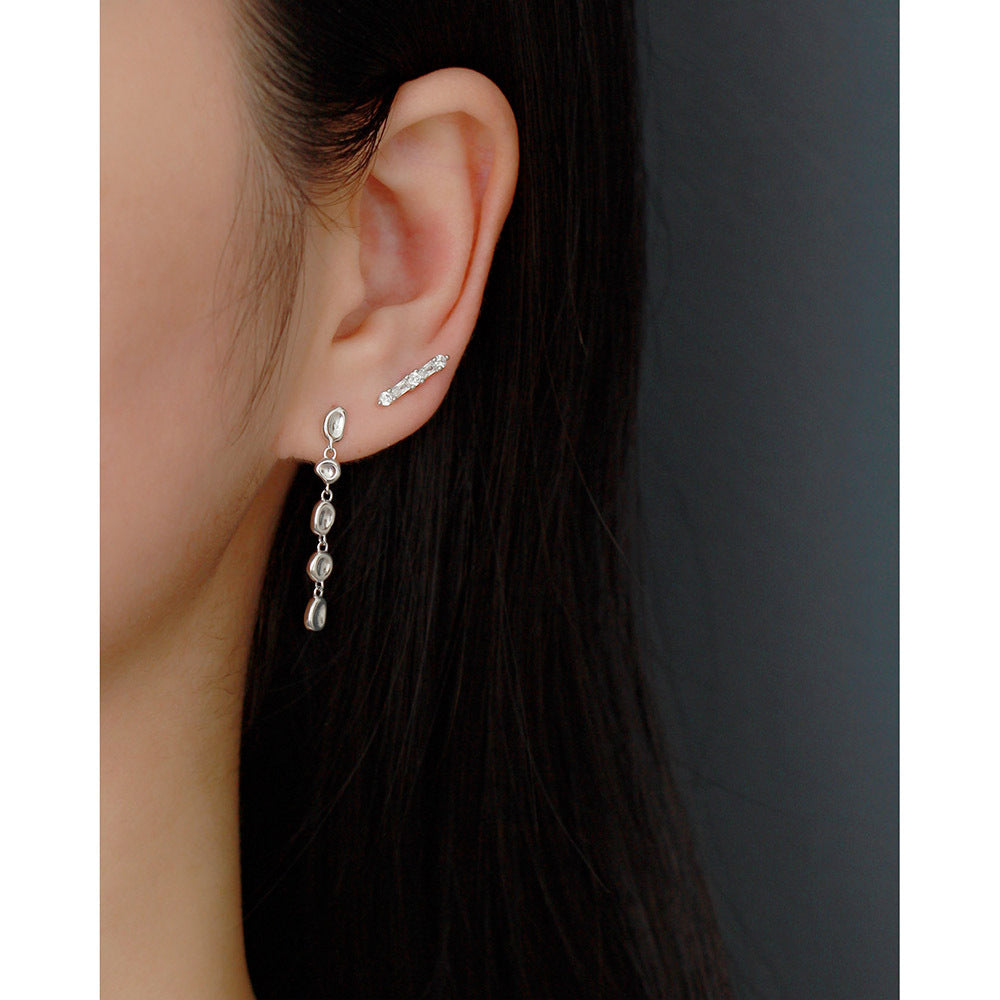 Elegant Business 925 Sterling Silver Geometric Rectangle Inlay Diamond Stud Earrings for Women