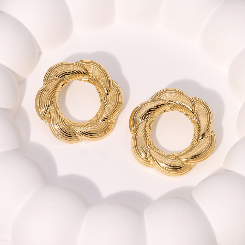 Minimalist 18K Gold Plated Stainless Steel Geometric Twist Pattern Earrings for Women
