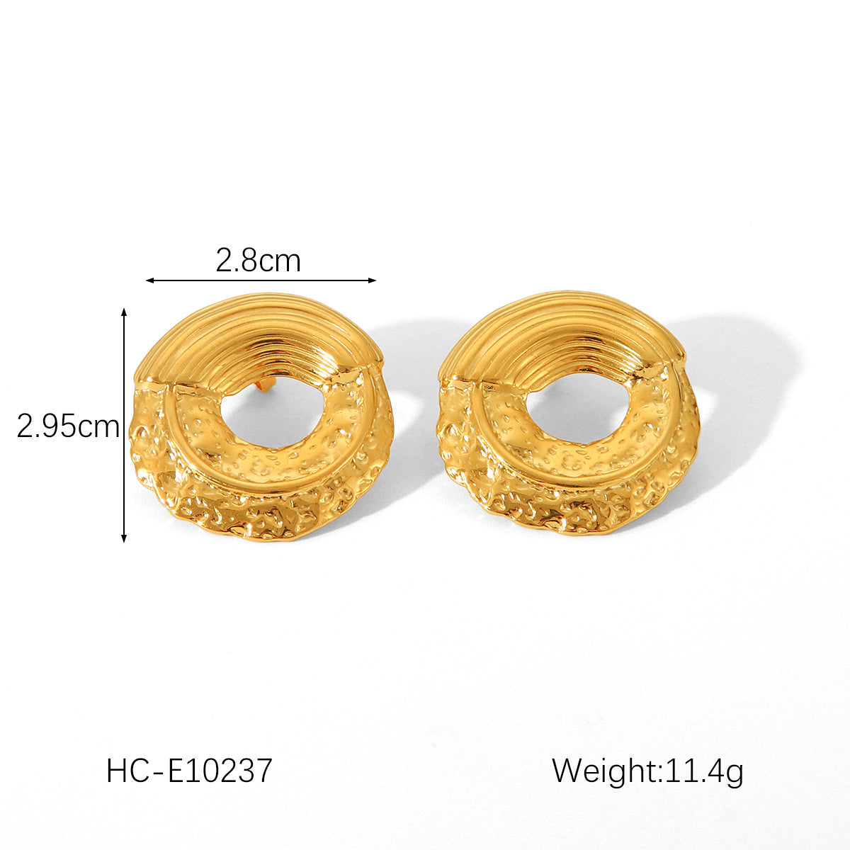 Geometric Stainless Steel Earrings for Women with 18K Gold Plating and Hammered Texture Titanium Steel Finish