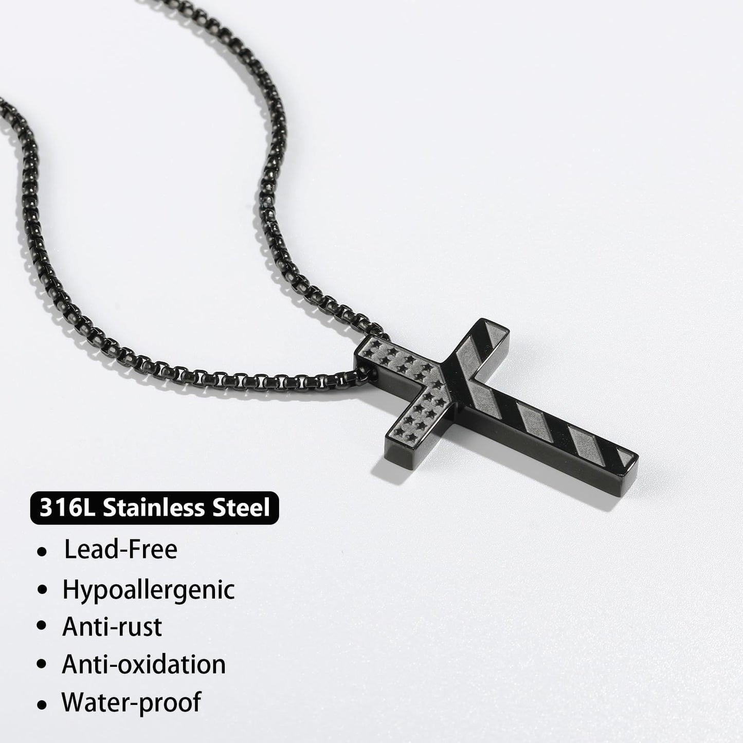 Casual Geometric Cross Stainless Steel Plated Pendant Necklace with Ball Chain for Unisex