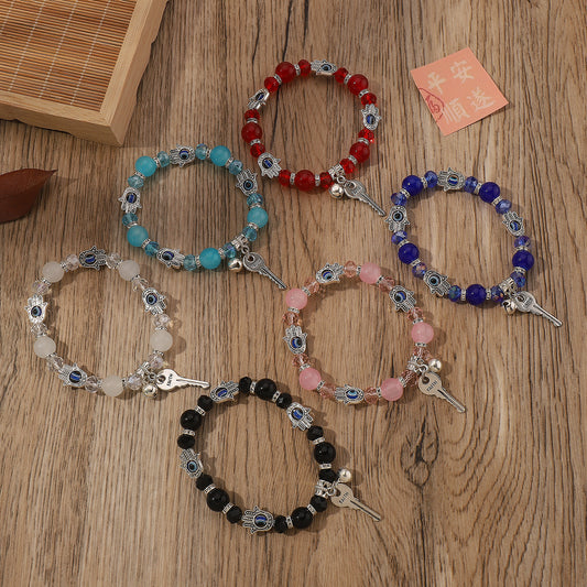 Pulsera étnica hecha a mano con forma de llave geométrica para mujer con cristal artificial y detalles de piedra natural