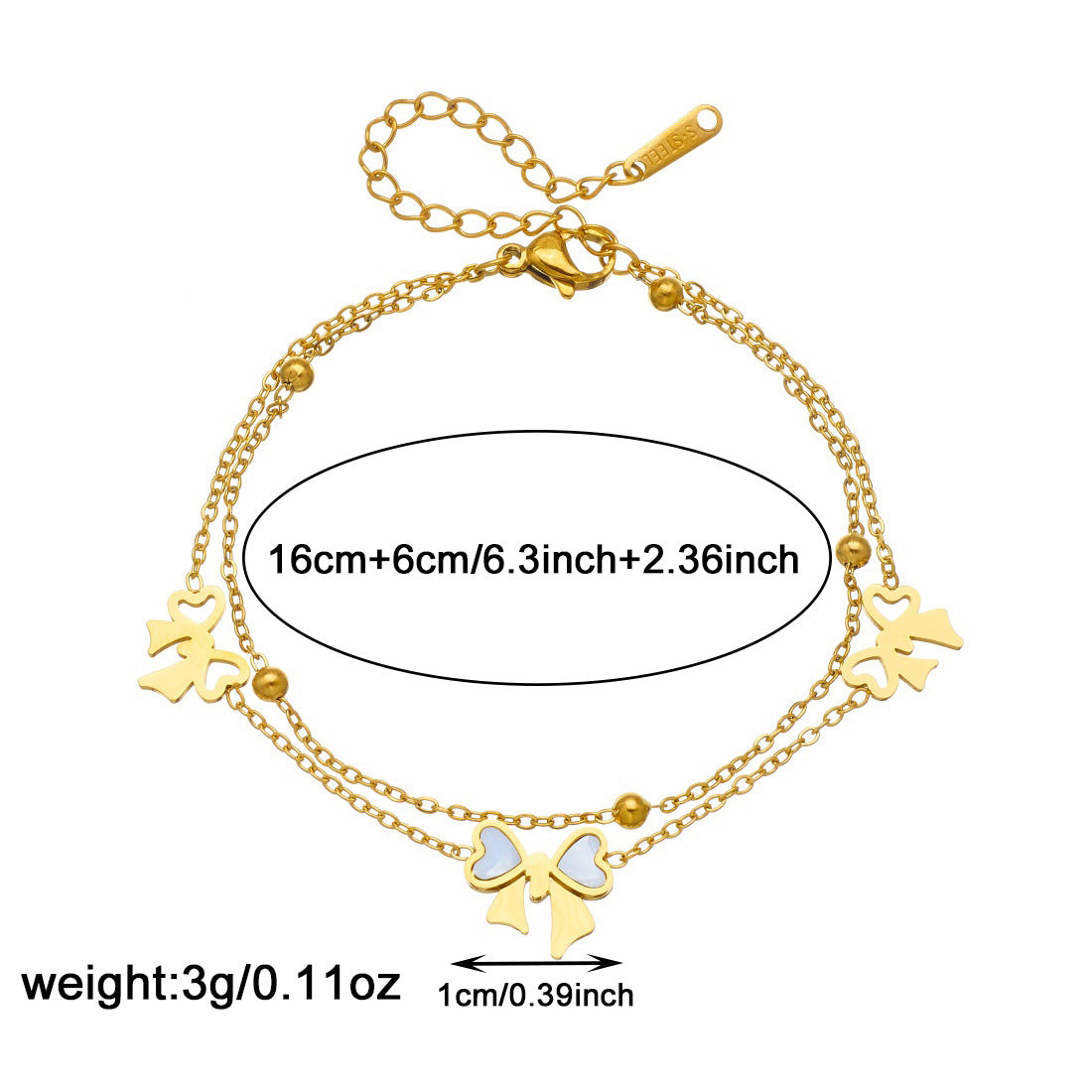 Minimalist Luxury Gold Plated Stainless Steel Bow Pendant Double Layer Necklace Set for Women
