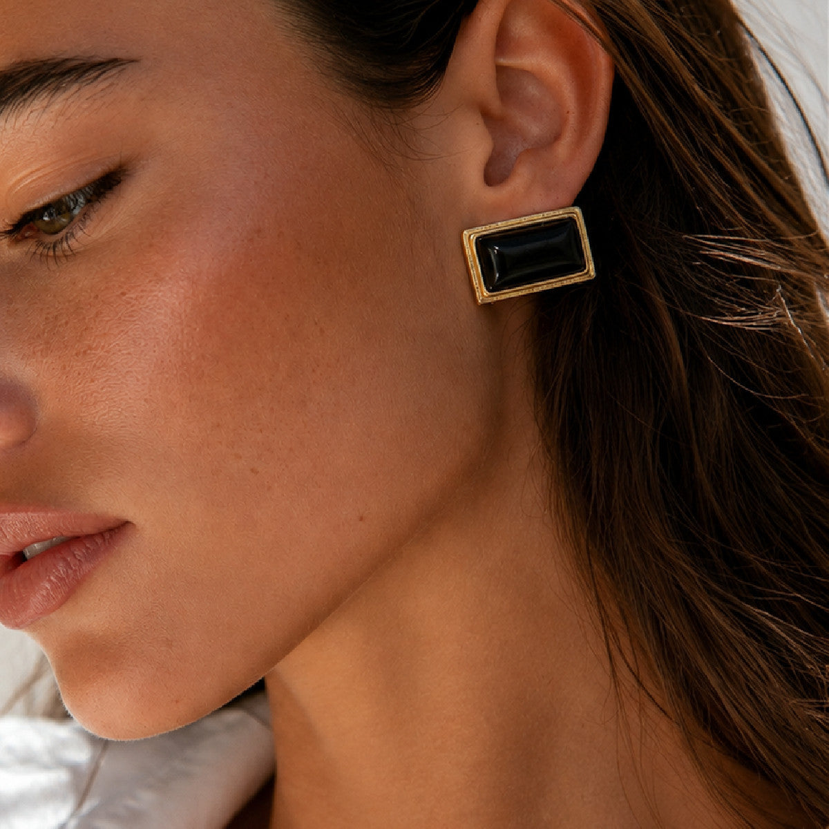 Vintage Square Geometric Acrylic Inlaid PVD Stainless Steel Earrings for Women