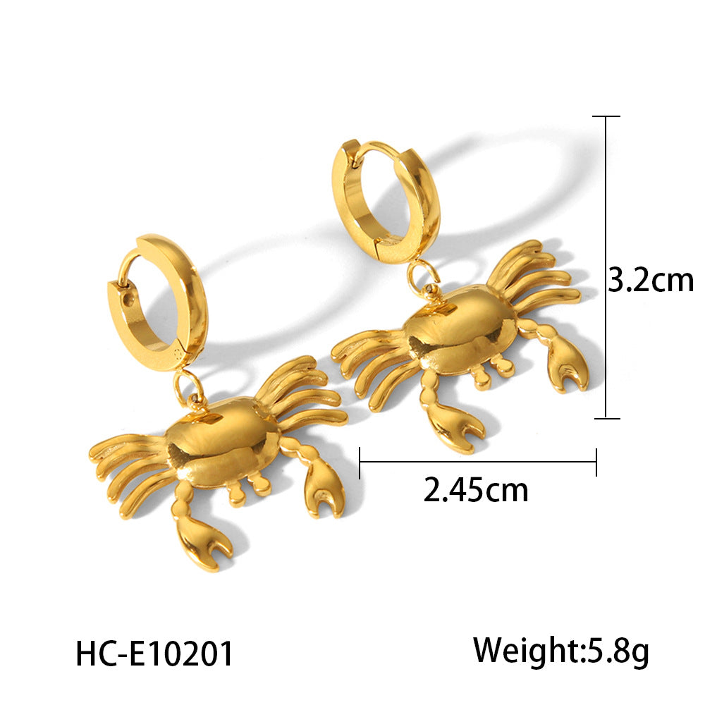 Orecchini Pendenti da Donna a Forma di Granchio in Acciaio Inossidabile Placcato Oro 18K, Design Geometrico Animale alla Moda