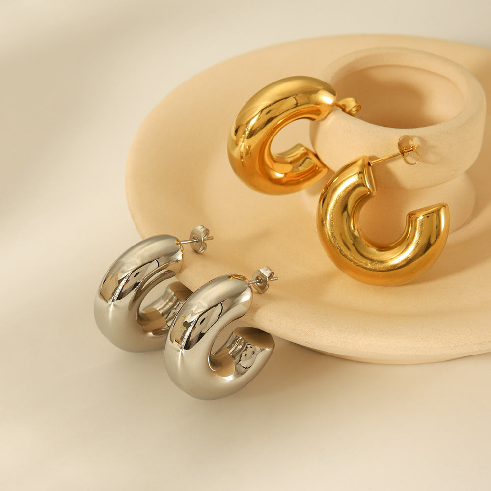 Geometric Hollow Stainless Steel Earrings with 18K Gold Plating for Women Hypoallergenic Fashion Jewelry
