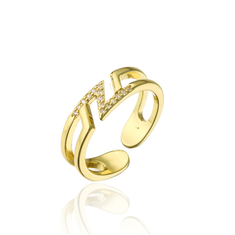 18K Gold Plated Brass Micro-inlay Geometric Ring for Women