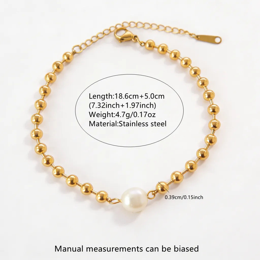 Set di collana e bracciale in acciaio inossidabile con perle, geometrico, rotondo, elegante, minimalista