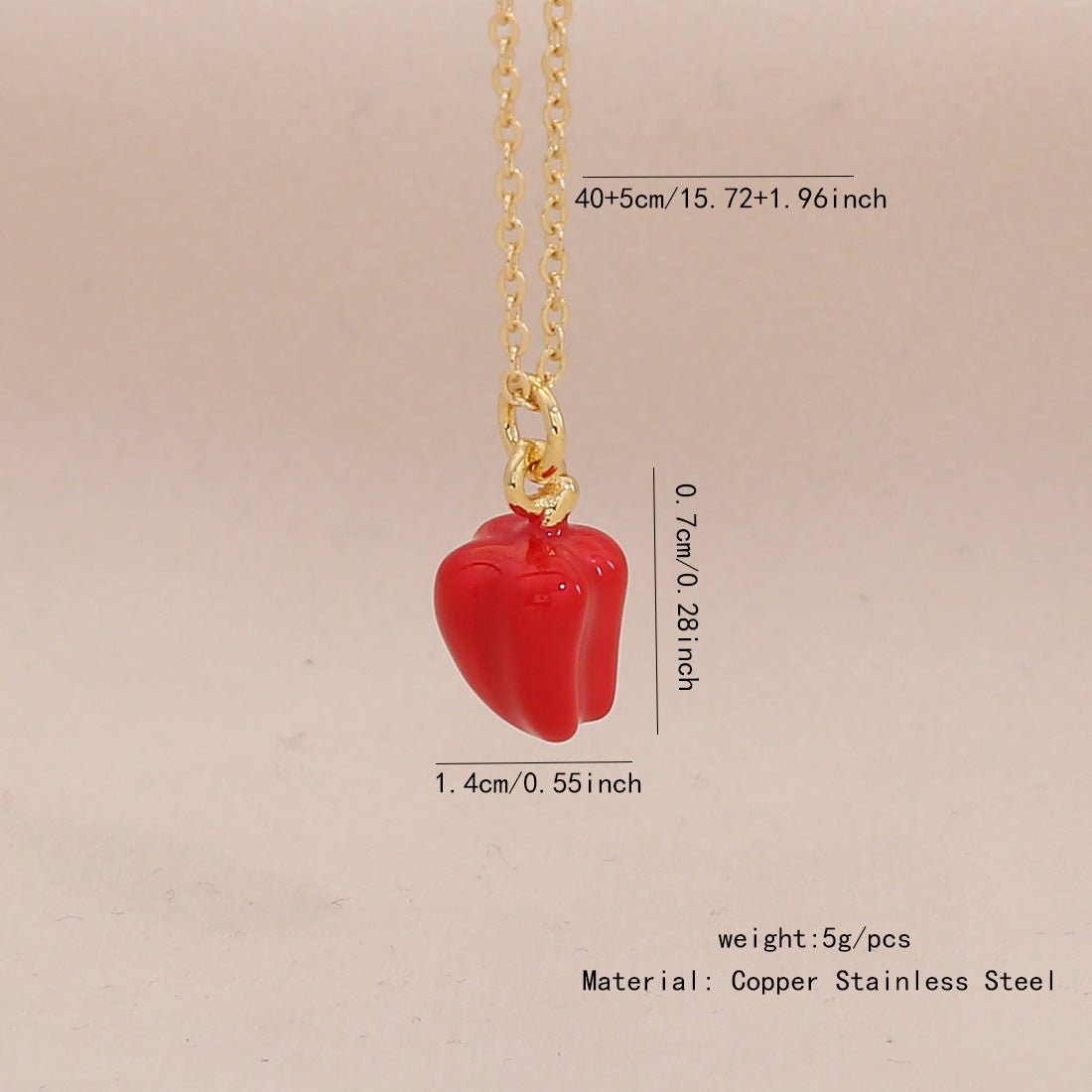 Collar con colgante de labios y chile rojo con forma de fruta linda en acero inoxidable con acabado esmaltado para mujer