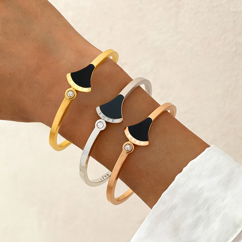 Black Geometric Dress Shape Plated Titanium Steel Cuff Bracelet