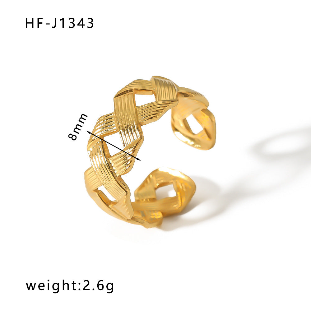 Anello Aperto Minimalista in Acciaio Inossidabile da Donna con Forma Geometrica e Finitura Placcata in Oro 18K Sottovuoto