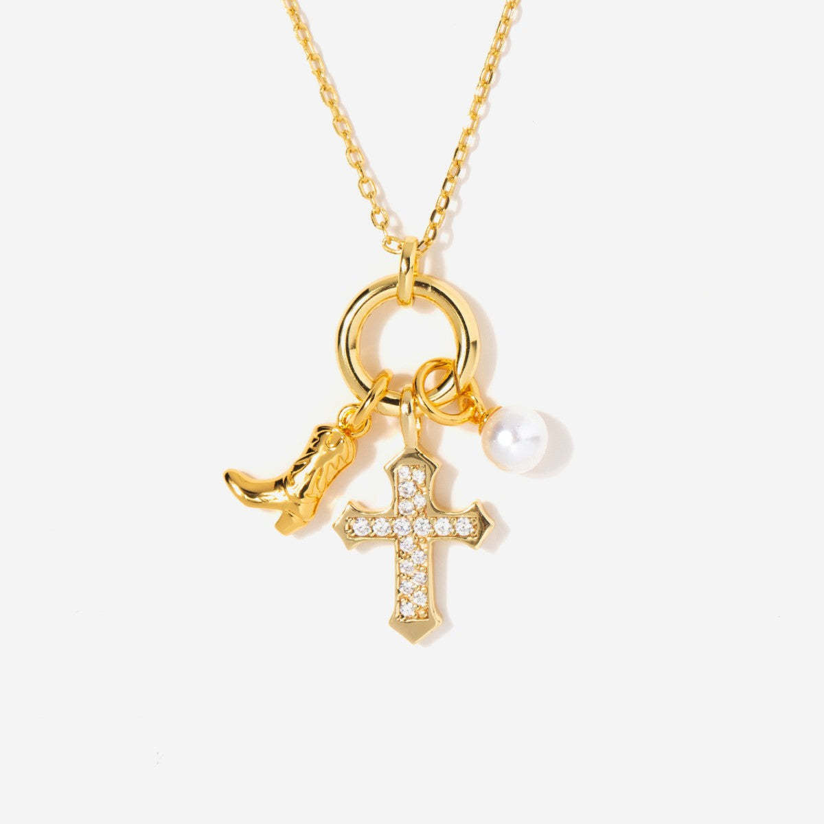 Vintage Stainless Steel PVD Gold Plated Heart Round Geometric Charm Bar Necklace