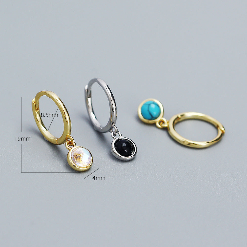 Orecchini pendenti da donna geometrici e minimalisti in argento sterling S925 con pietra di luna sintetica, agata e turchese