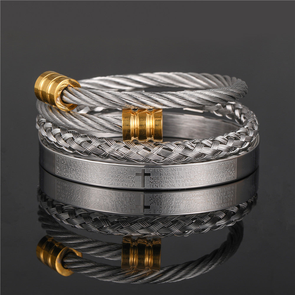 Vintage Geometric Square Letter Plated Titanium Steel Bracelet Set for Unisex