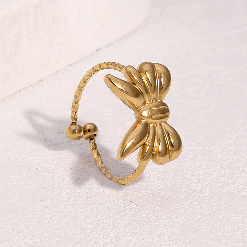 Anello Aperto da Donna Minimalista con Fiocco in Acciaio Inossidabile Placcato Oro 18K