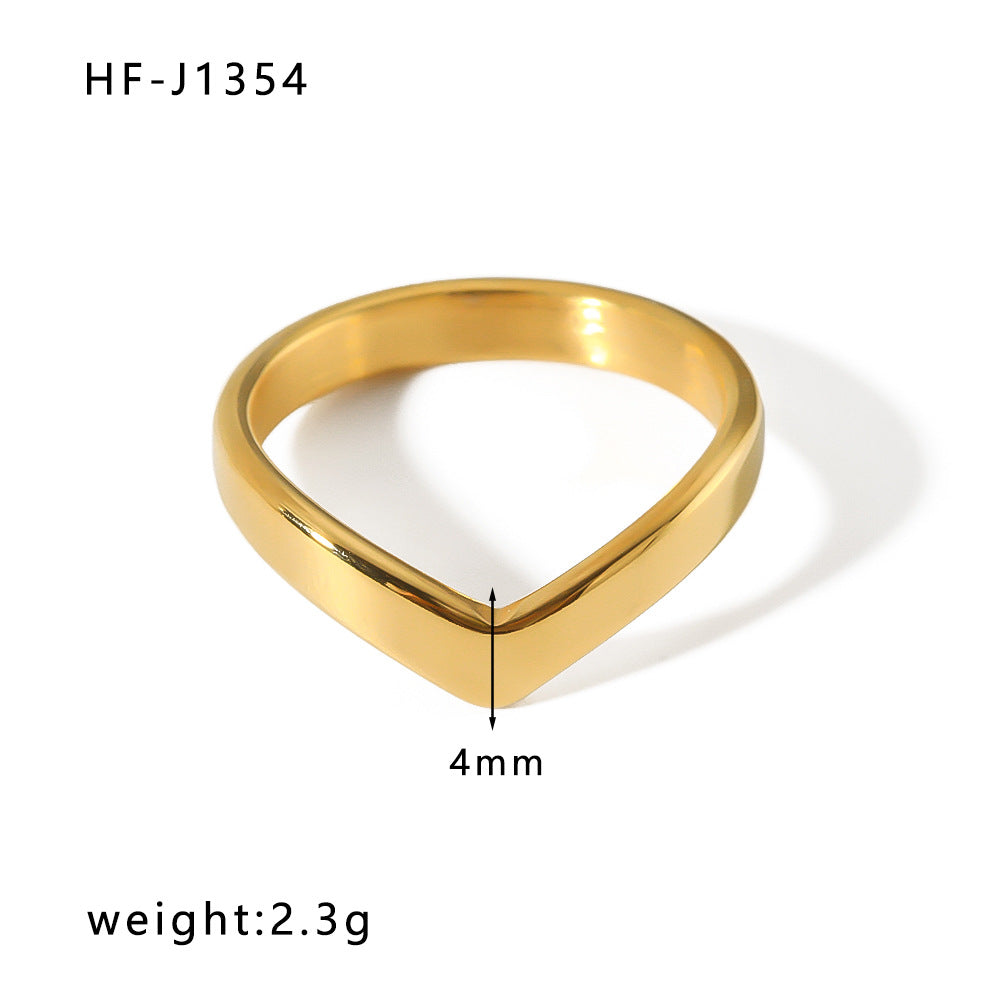 Anello Aperto Minimalista in Acciaio Inossidabile da Donna con Forma Geometrica e Finitura Placcata in Oro 18K Sottovuoto