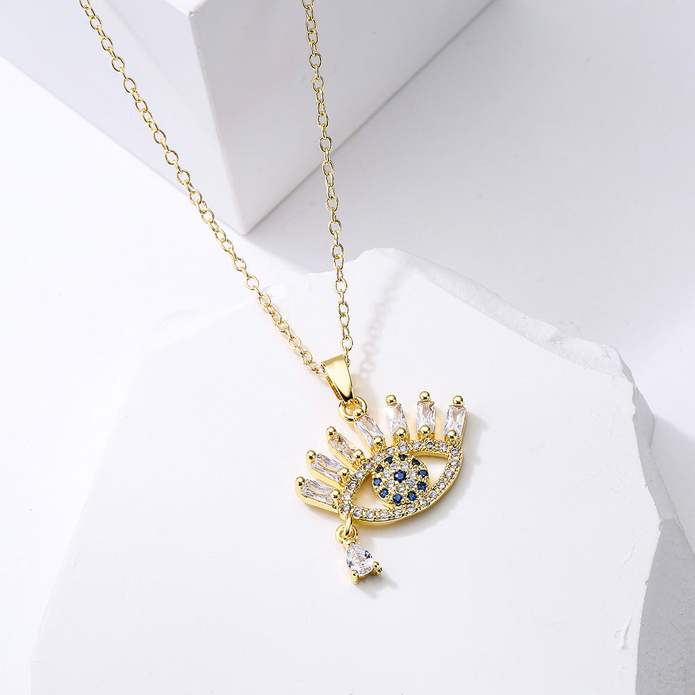 Minimalist Geometric Tear-Shaped Pendant Necklace in Copper with 18K Gold Plating and Zircon Accents