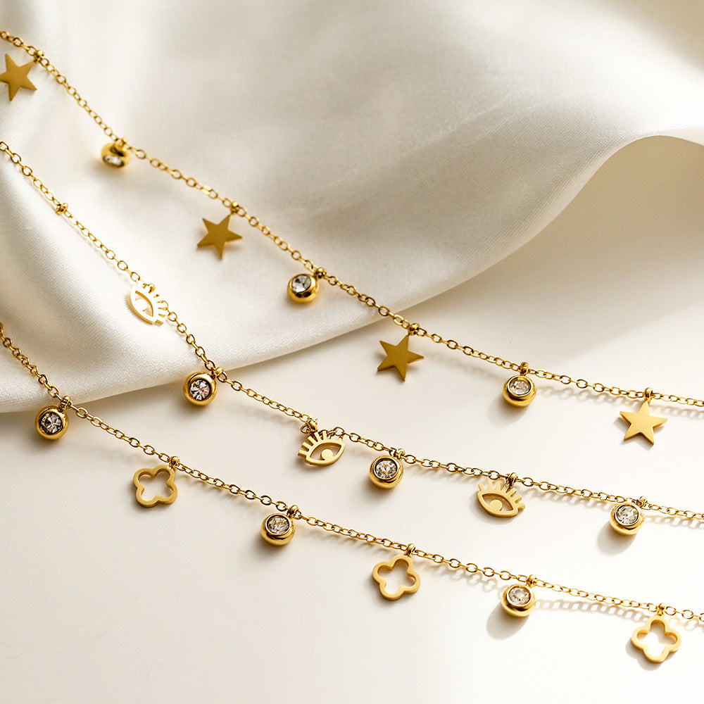 Collana Minimalista in Acciaio al Titanio con Occhio e Stella Geometrica per Donna Elegante Versatile Pendente Inossidabile