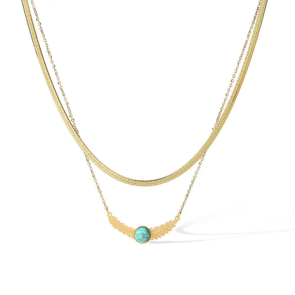 Collana da donna a doppio strato con catena alla clavicola in acciaio al titanio e ciondolo a forma di occhio geometrico smaltato minimalista