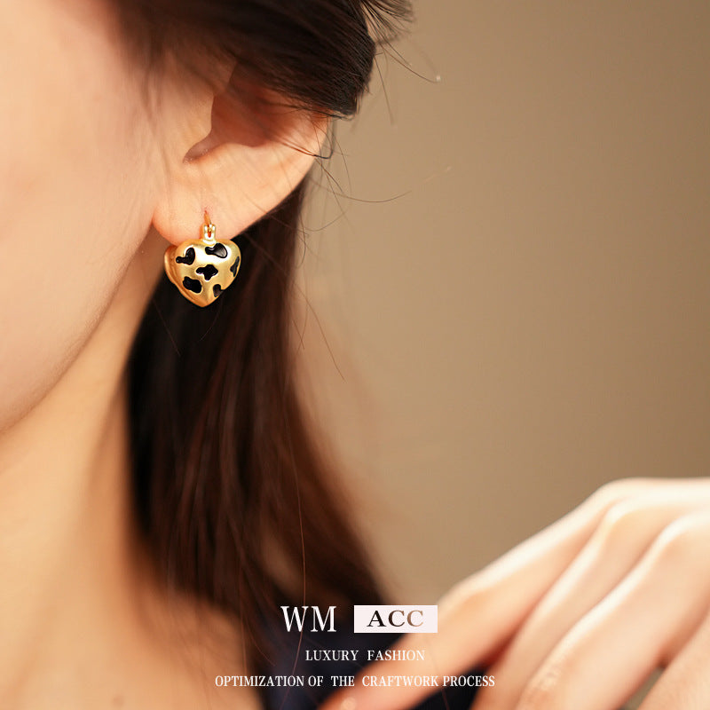 Vintage Chic Heart-Shaped Geometric Earrings with Gold-Plated Copper and Stainless Steel Posts for Women