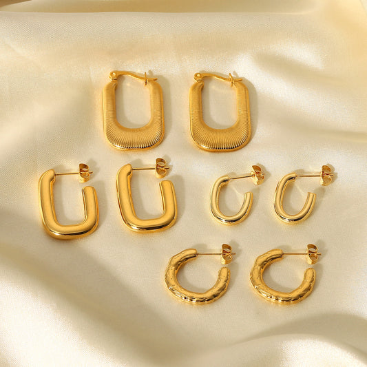 Minimalist Geometric Titanium Steel Earrings with 18K Gold Plating for Women