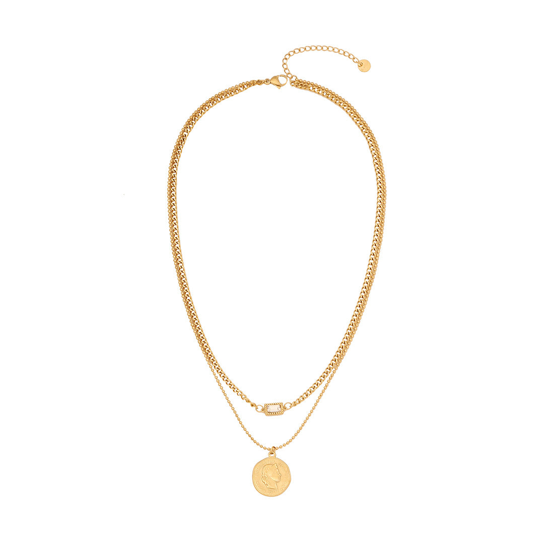 Collana con Pendente Personalizzata a Forma di Moneta da Donna in Acciaio Inossidabile con Finitura Placcata