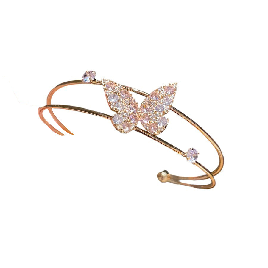 Elegant Butterfly Cubic Zirconia Inlaid Brass Cuff Bracelet for Women