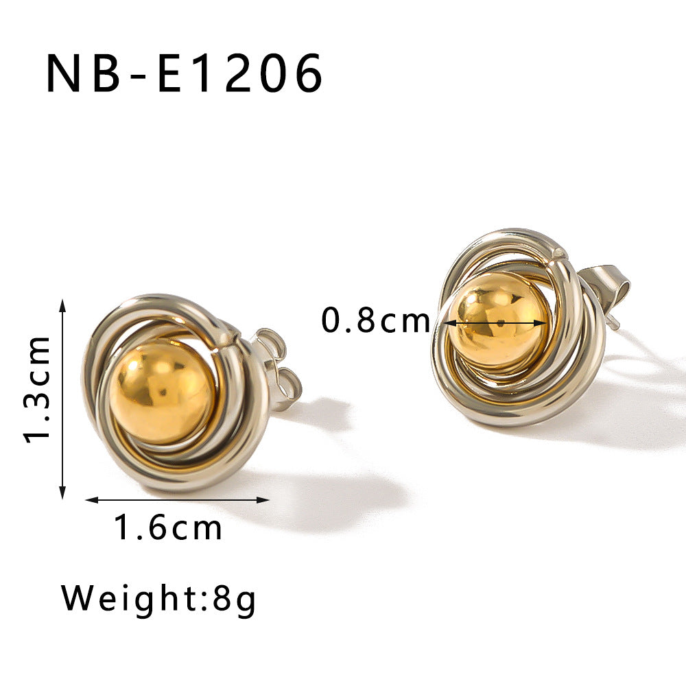 Orecchini da Donna Minimalisti Placcati Oro 18K in Acciaio Inossidabile a Cerchio Geometrico con Sfera