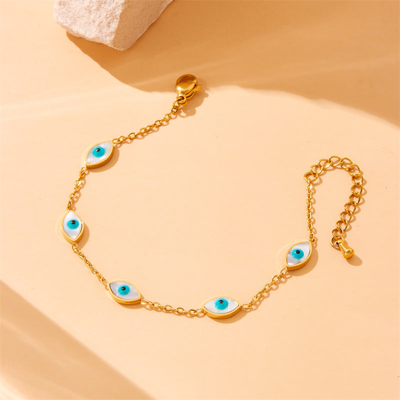 Vintage Blue Eye Box Chain Bracelet Earrings Necklace Set Stainless Steel Plated Women's Jewelry