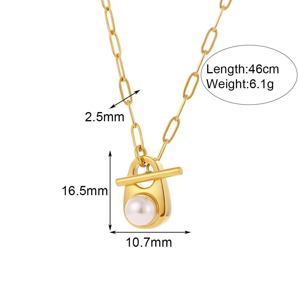 Elegante collar con colgante geométrico de acero de titanio con cadena de acero inoxidable bañada en oro de 18 quilates para mujer