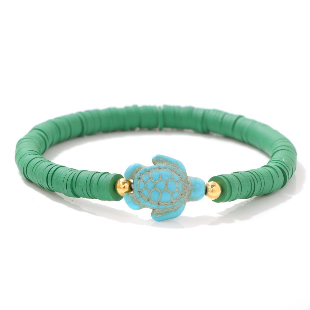 Bohemian Turquoise Turtle Resin Bracelet Unisex Handmade Elastic Bangle