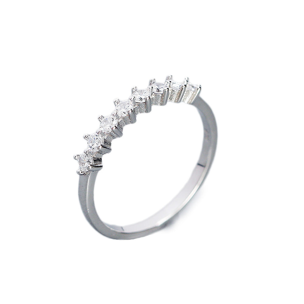 Minimalist 925 Sterling Silver Geometric Round Diamond Plated Ring for Women