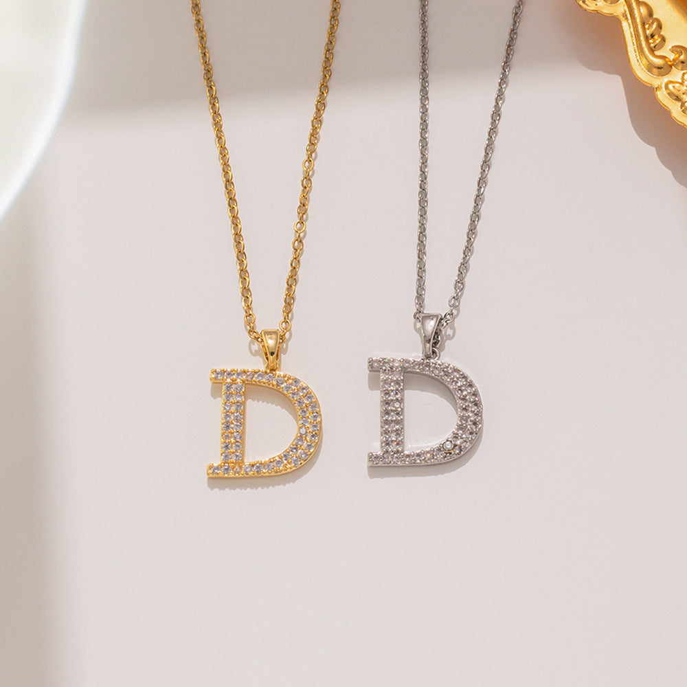 Collar minimalista con inicial "D" de titanio y acero con acabado chapado para mujer, Collar de clavícula con cadena tipo O