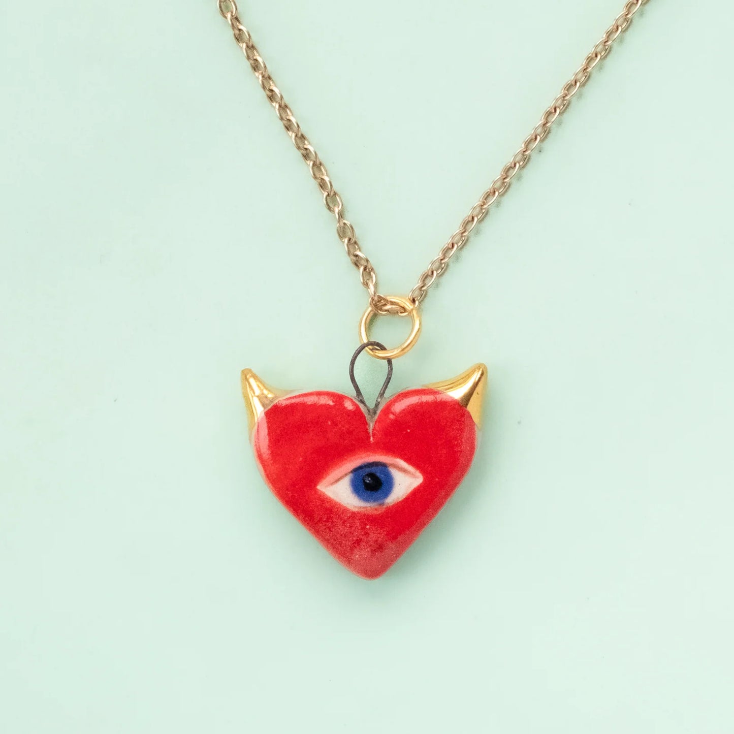 Hand-painted Heart Brass Charm Bar Pendant