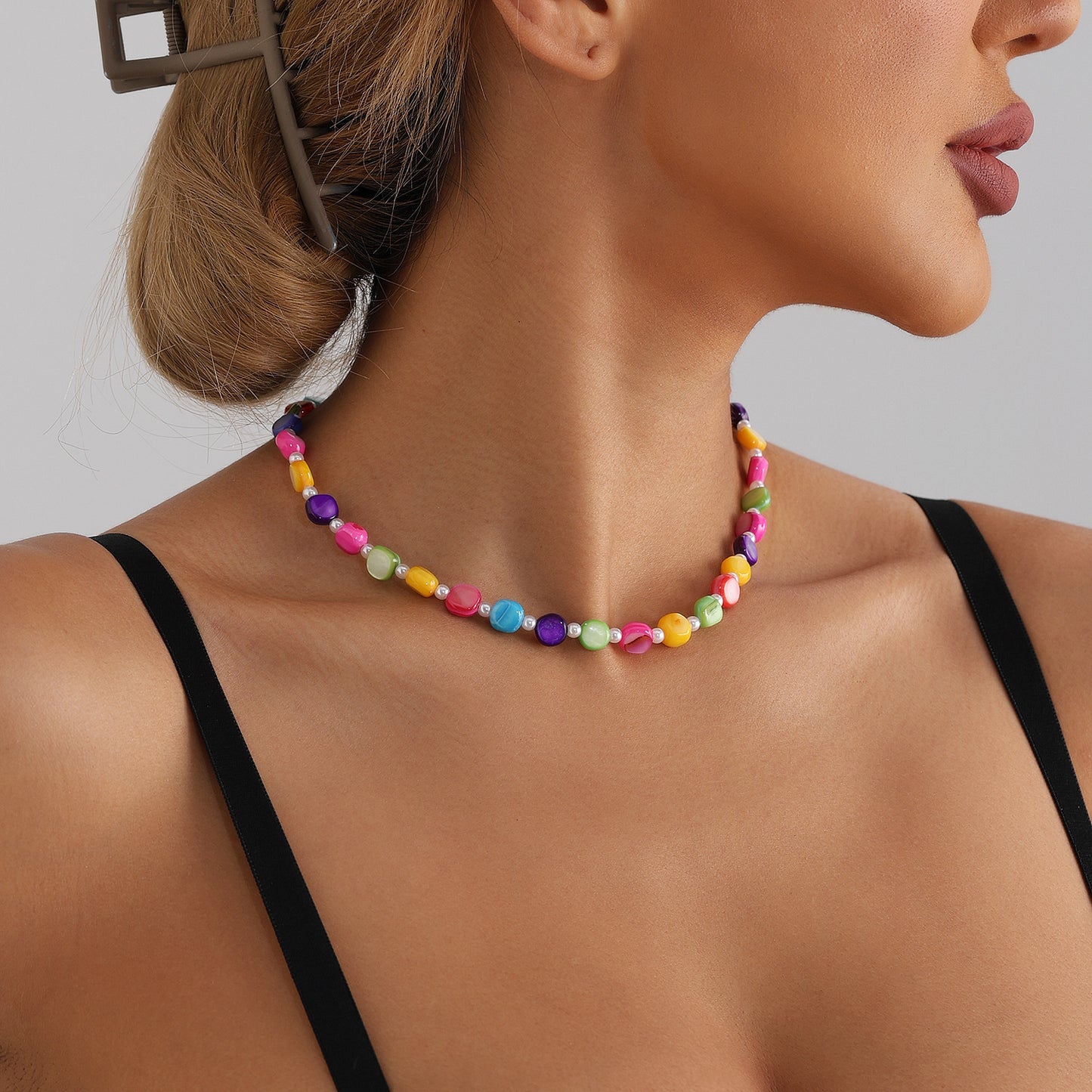 Collar Pendiente Bohemio Geométrico de Perlas y Conchas Mixtas Electrochapadas para Mujer