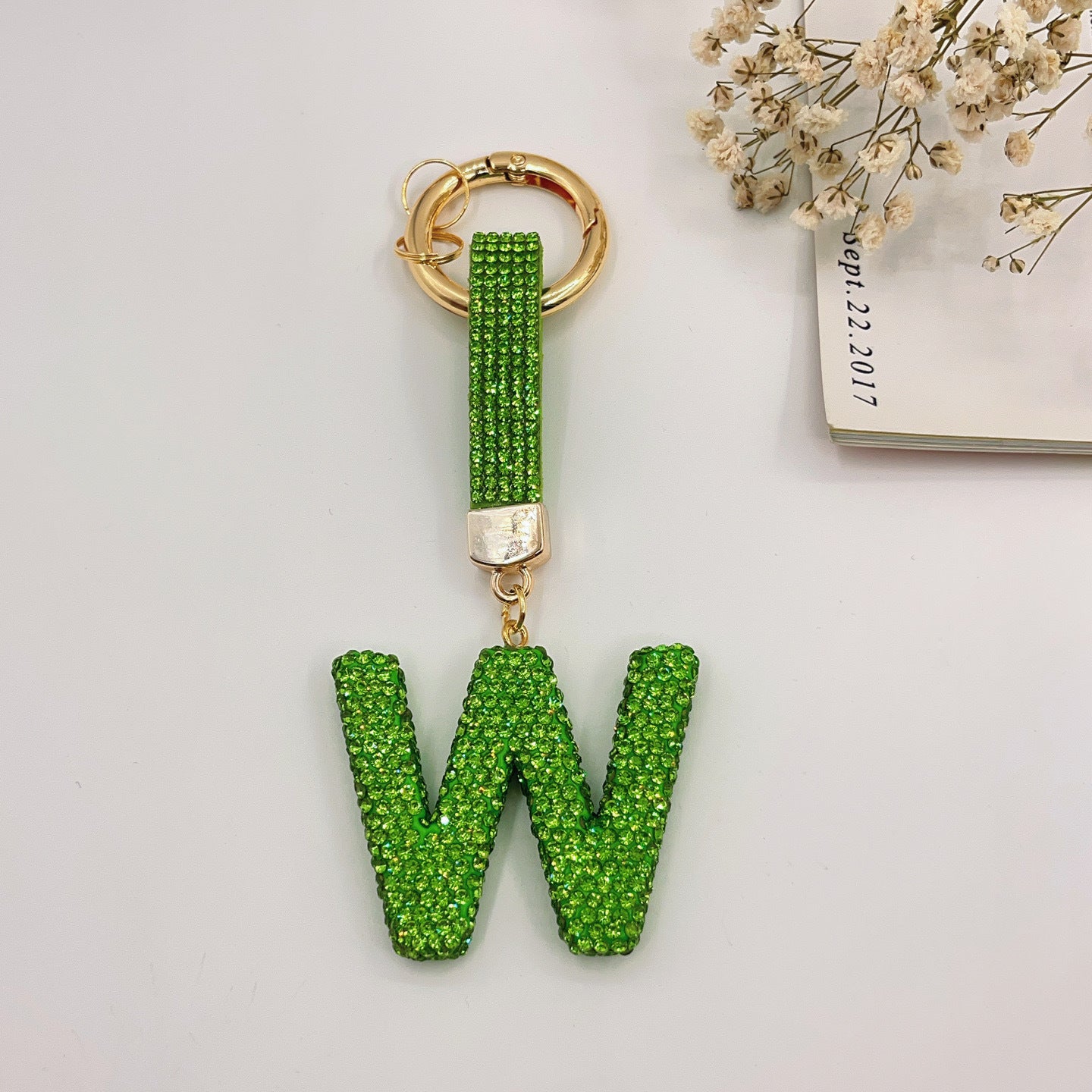 Sweet Rhinestone Inlay Letter Resin Keychain Charm Bar