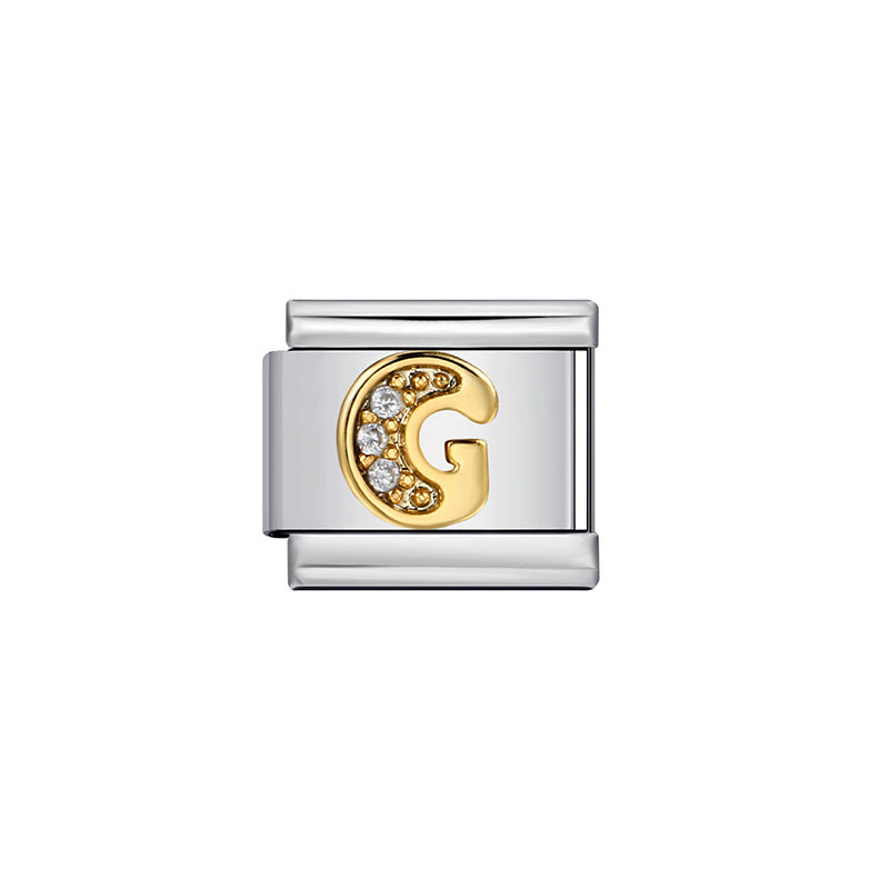 Gold Plated Stainless Steel Letter Charm Bar Bracelet DIY Modular Detachable Unisex