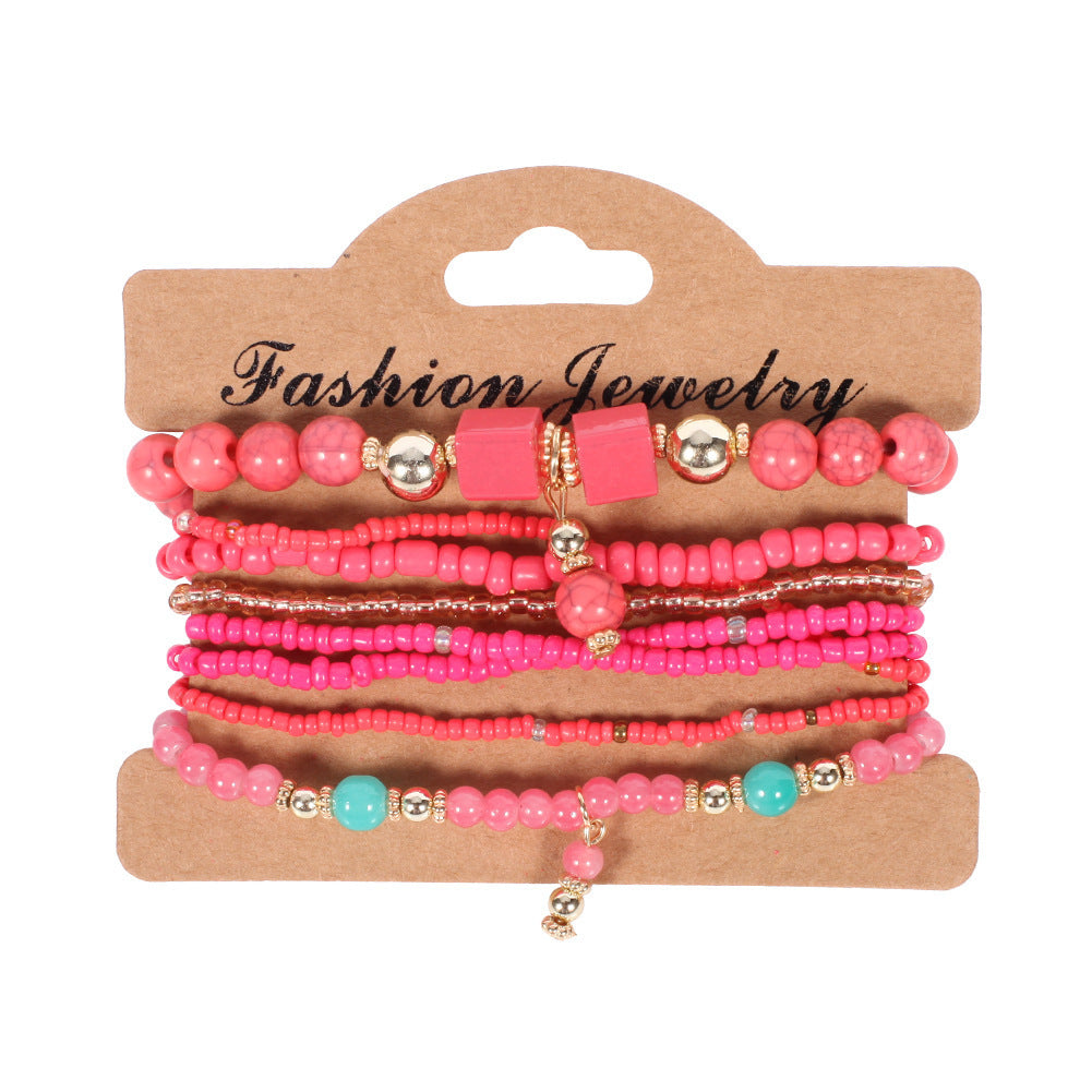 Bohemian Handmade Beaded Natural Stone Bracelet Set with Floral Pattern for Unisex