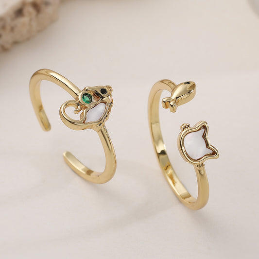 Minimalist 18K Gold Plated Geometric Cross Inlay Brass Ring for Women